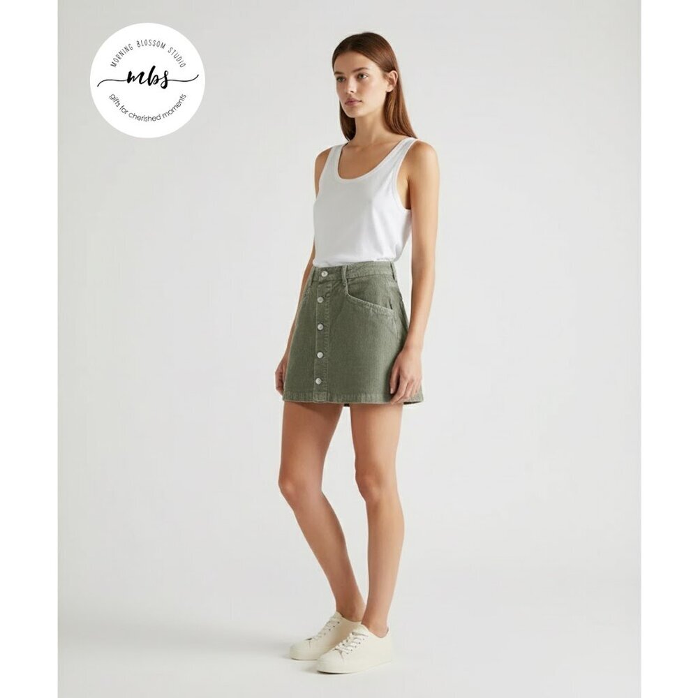 Free People Ray Mini‎ Skirt Corduroy Retro Cottagecore Green Women 2